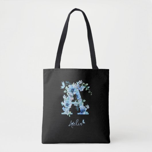 Monogram Bloemenalfabet A Personaliseer Tote Bag (Voorkant)