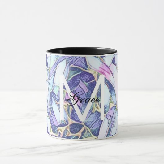 Monogram bloemenblauw en Paarse Mok (Midden)