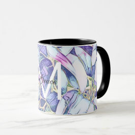Monogram bloemenblauw en Paarse Mok