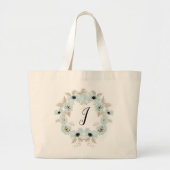 Monogram bloemenblauwe papaver grote tote bag (Voorkant)