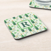 Monogram Bloemendessin Chardonnay Flessen Glazen Bier Onderzetter (Linkerzijde)