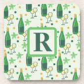 Monogram Bloemendessin Chardonnay Flessen Glazen Bier Onderzetter (Voorkant)