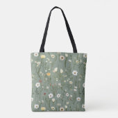 Monogram Bloemengroen Geel Wit Wilde Bloemen Boho Tote Bag (Achterkant)