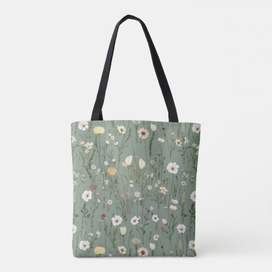 Monogram Bloemengroen Geel Wit Wilde Bloemen Boho Tote Bag (Achterkant)