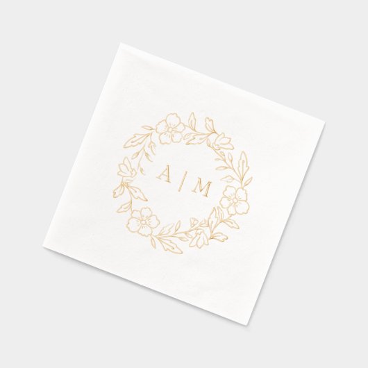 Monogram Bloemenkrans Gouden Folie Trouwservetten Folie Servetten (Links)