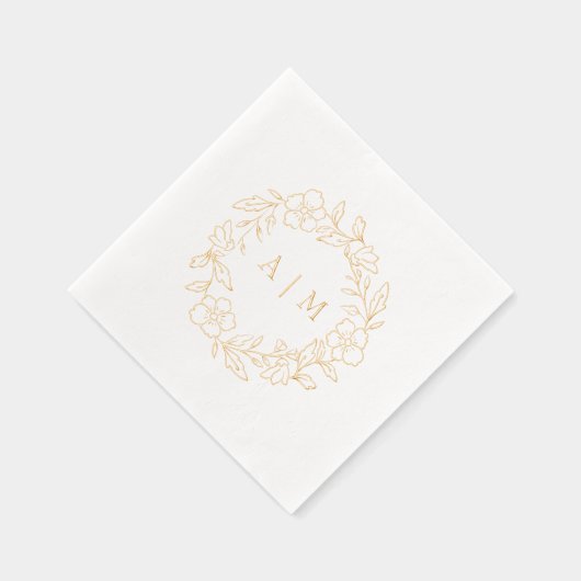 Monogram Bloemenkrans Gouden Folie Trouwservetten Folie Servetten (Rechts)