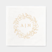 Monogram Bloemenkrans Gouden Folie Trouwservetten Folie Servetten (Voorkant)