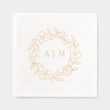 Monogram Bloemenkrans Gouden Folie Trouwservetten