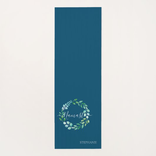 Monogram bloemenkrans marineblauw yogamat (Achterkant)