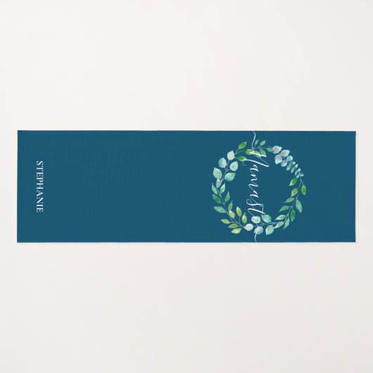 Monogram bloemenkrans marineblauw yogamat (Voorkant (horizontaal))