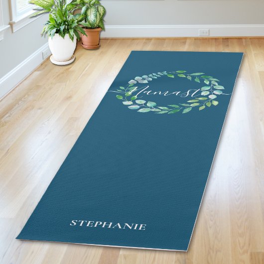 Monogram bloemenkrans marineblauw yogamat