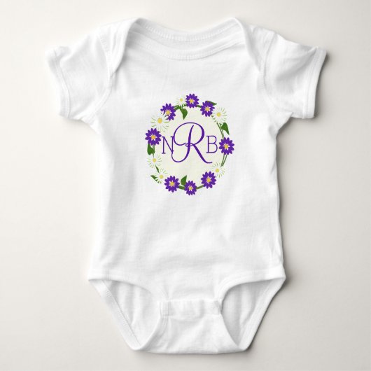 Monogram bloemenkrans Paarse Romper (Voorkant)