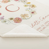 Monogram Bloemenkrans Waterverf Geboortestatistiek Sherpa Deken (3/4)
