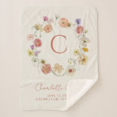 Monogram Bloemenkrans Waterverf Geboortestatistiek Sherpa Deken (Voorkant)