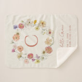 Monogram Bloemenkrans Waterverf Geboortestatistiek Sherpa Deken (Voorkant (horizontaal))