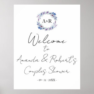 Monogram bloemenparen bruiloft welcome bord poster
