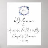 Monogram bloemenparen bruiloft welkomstbord poster (Voorkant)