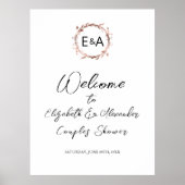 Monogram bloemenparen bruiloftsbaby welkomstbord poster (Voorkant)