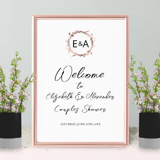 Monogram bloemenparen bruiloftsbaby welkomstbord poster
