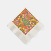 Monogram Bloemenpatroon Retro Boho 70s Huwelijk Servet (Hoek)