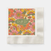 Monogram Bloemenpatroon Retro Boho 70s Huwelijk Servet (Voorkant)