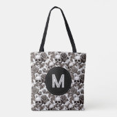 Monogram Bloemenschedel Zwart Wit Halloween Tote Bag (Achterkant)