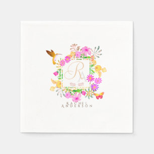 Monogram bloementuin servet
