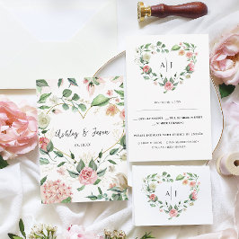 Monogram | Bloemhart Bruiloft RSVP Aankondiging