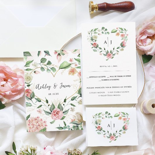 Monogram | Bloemhart Bruiloft RSVP Aankondiging