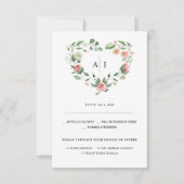 Monogram | Bloemhart Bruiloft RSVP Aankondiging (Voorkant)