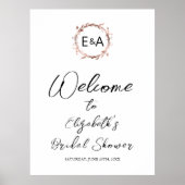 Monogram bloemig bruiloftsborrel welkomstbord poster (Voorkant)