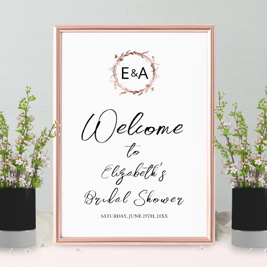Monogram bloemig bruiloftsborrel welkomstbord poster