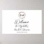 Monogram bloemige bruidsfeest welkomstbord banner poster (Voorkant)