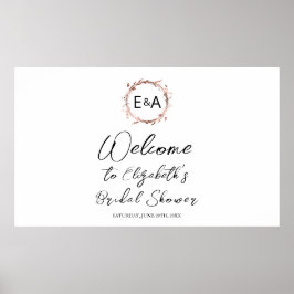 Monogram bloemige bruidsfeest welkomstbord banner poster
