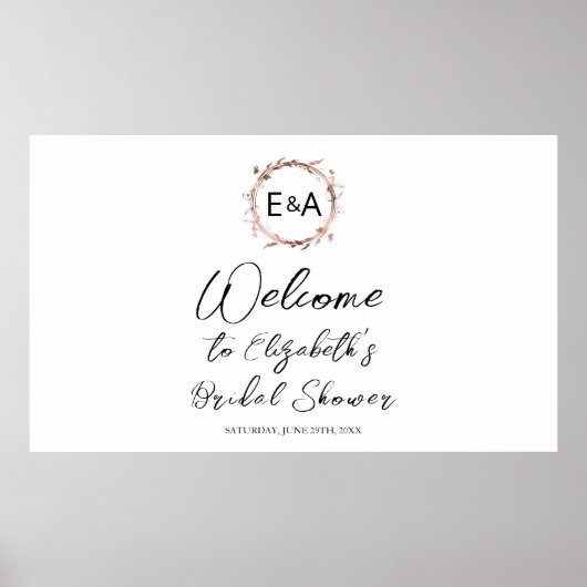 Monogram bloemige bruidsfeest welkomstbord banner poster (Voorkant)