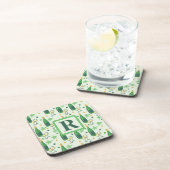 Monogram Bloemige Chardonnay Flessen Glazen Bier Onderzetter (Rechterzijde)