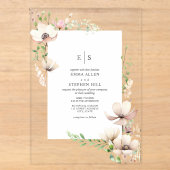 Monogram Bloemige Roze Wit Botanische Trouw Acryl Uitnodigingen (Voorkant)