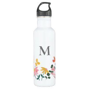 Monogram Bloemkunst Gepersonaliseerd Waterfles