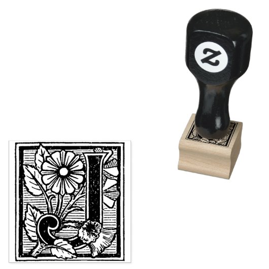 Monogram  bloemletter J Rubberstempel (Gestempeld)