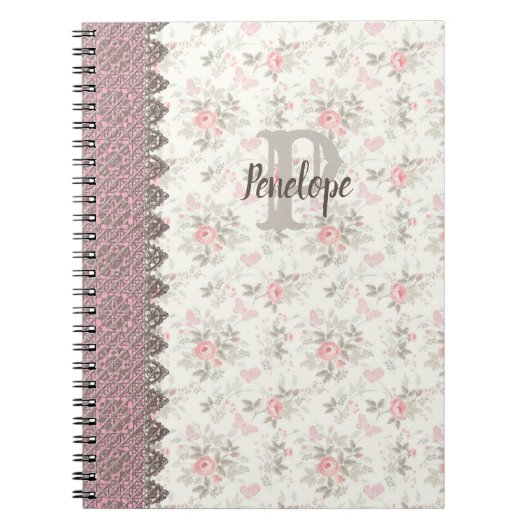 Monogram Bloemontwerp Roze Notitieboek (Voorkant)