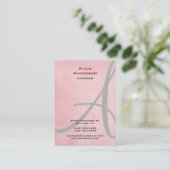 Monogram  Bloemroze Gray Calligrafie Visitekaartje (Staand voorkant)
