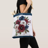 Monogram Bloemstuk bordeauxrood marineblauw wit Tote Bag (Dichtbij)