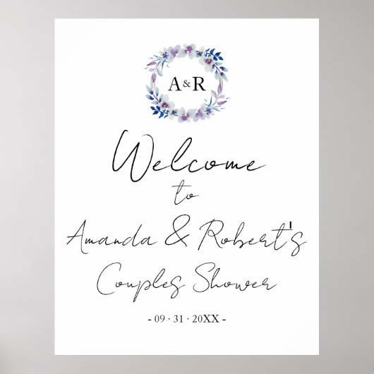 Monogram bloemstuk bruidspaar shower welkom bord poster (Voorkant)