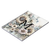 Monogram bloemtekening roze gele zonnebloemen notitieboek (Linkerzijde)