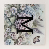 Monogram bloemtekening roze paarse hortensia's legpuzzel (Horizontaal)