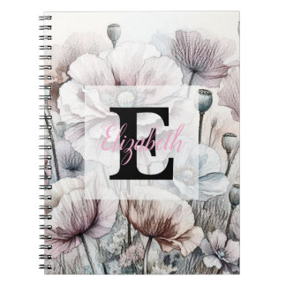 Monogram bloemtekening roze pastel papavers  notitieboek