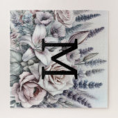Monogram bloemtekening rozen lavendellelies legpuzzel (Horizontaal)