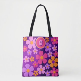 Monogram bloesem burst vibrant tote bag