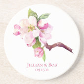 Monogram bloesems met roze en witte appel zandsteen onderzetter (Voorkant)