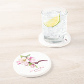 Monogram bloesems met roze en witte appel zandsteen onderzetter (Zijkant)